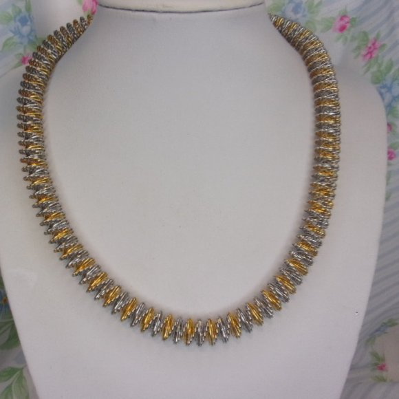 Gold Silver Spring Coil Wire Necklace 21" L - Picture 2 of 6
